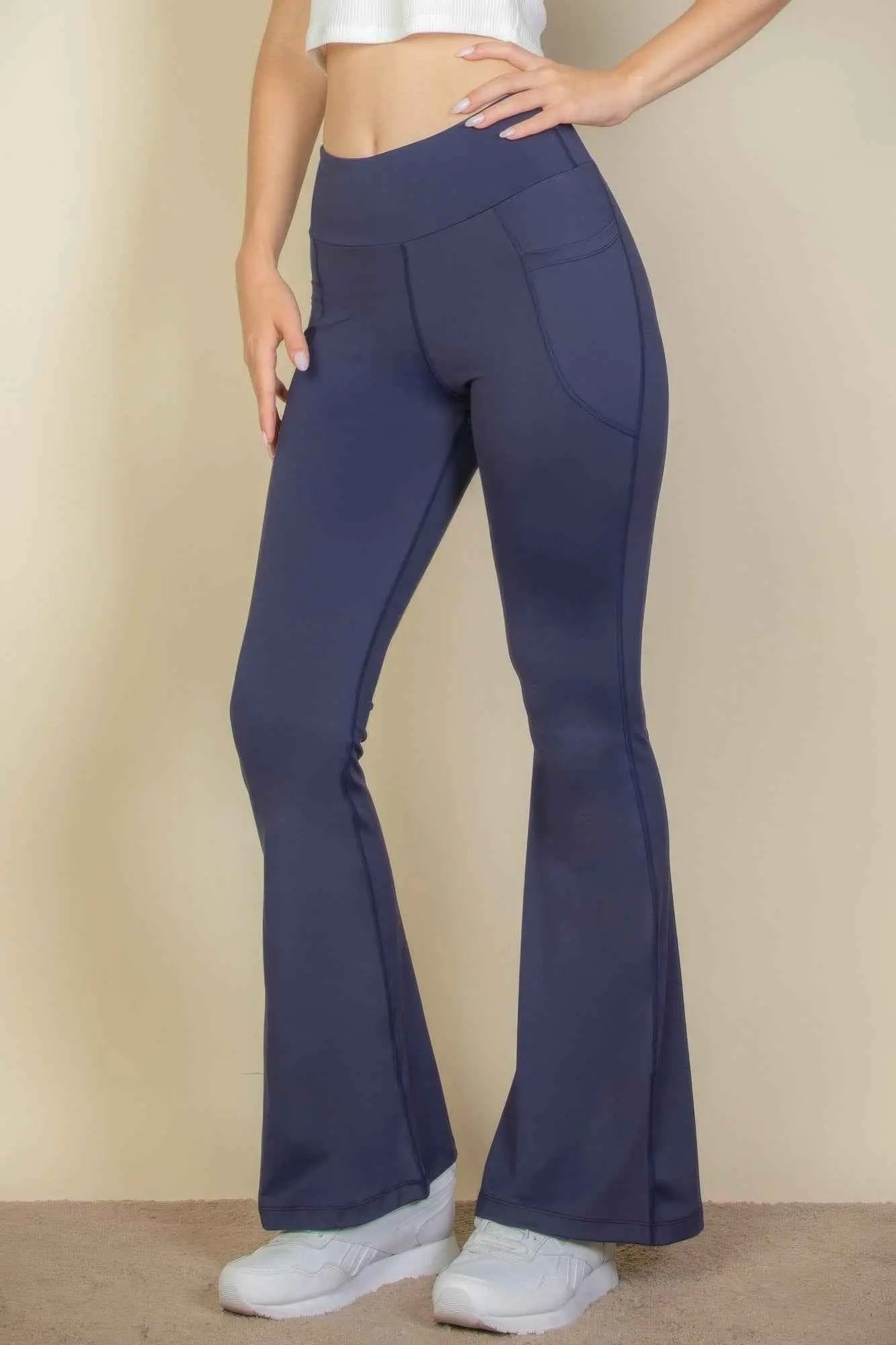 High Waist Side Pocket Flare Leggings - Mr Lou’s Place