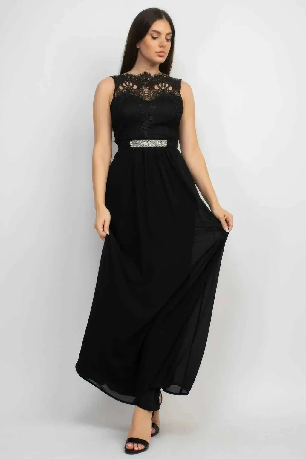 Jewel Waist - tie Lace Maxi Dress - Mr Lou’s Place