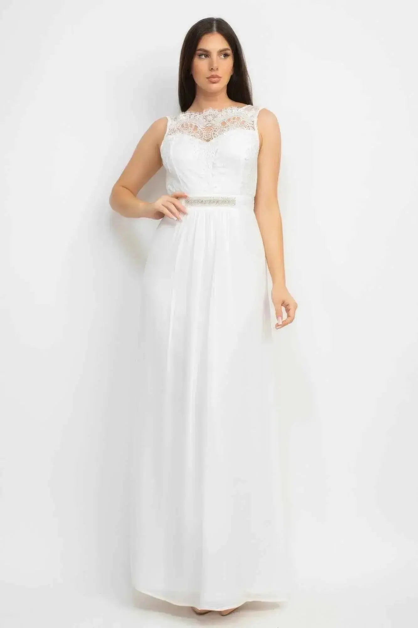 Jewel Waist - tie Lace Maxi Dress - Mr Lou’s Place