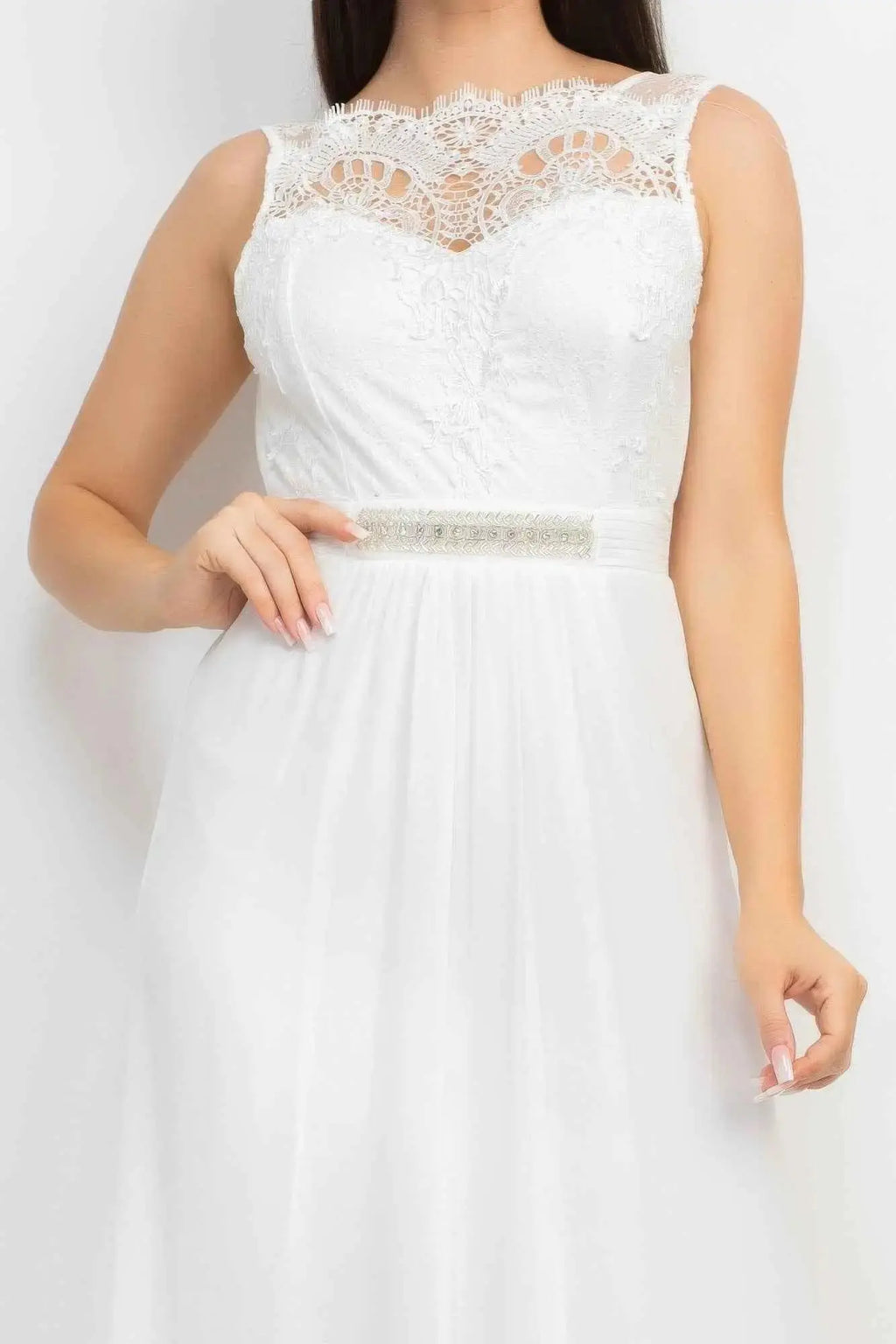 Jewel Waist - tie Lace Maxi Dress - Mr Lou’s Place