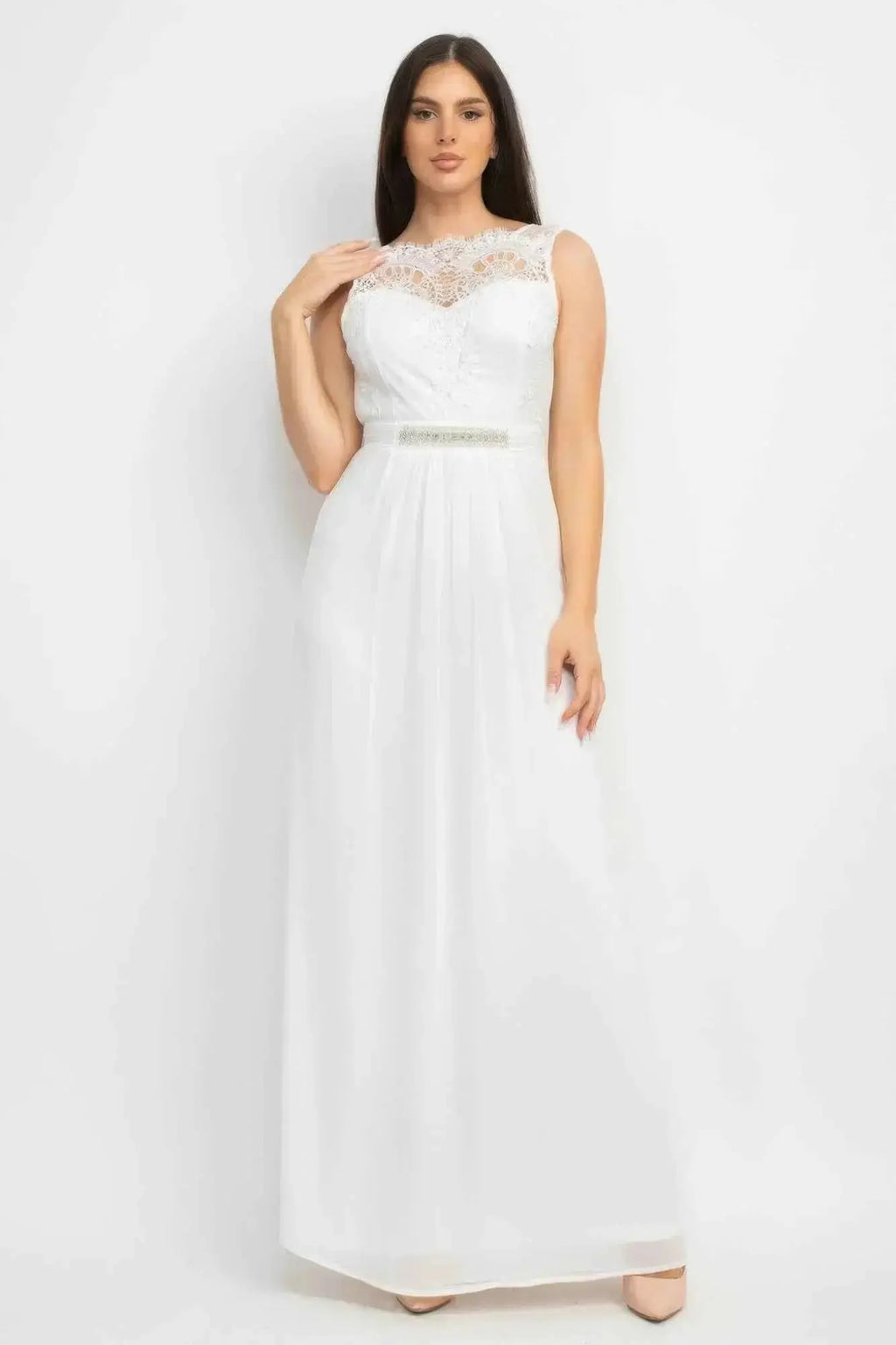 Jewel Waist - tie Lace Maxi Dress - Mr Lou’s Place