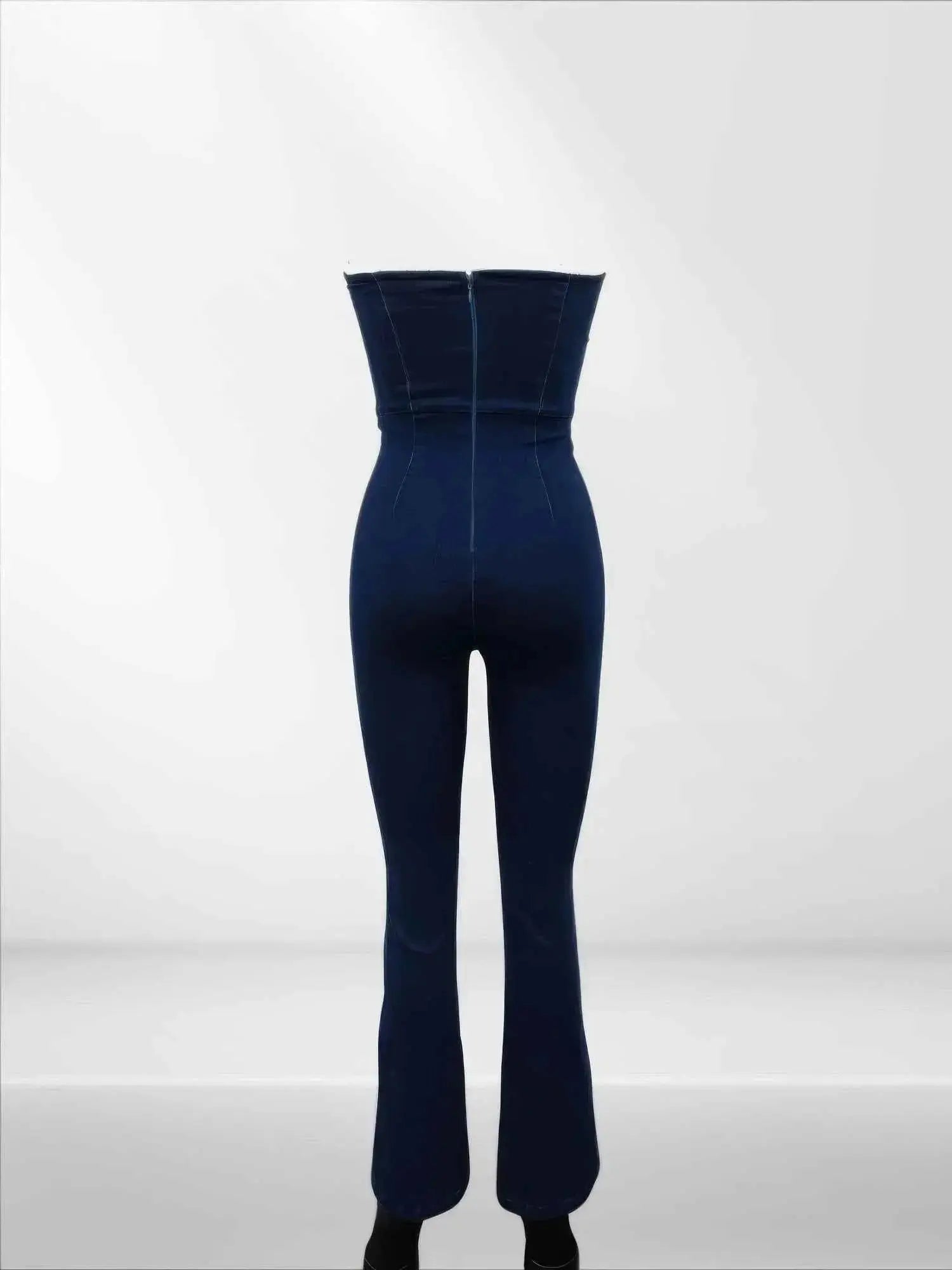 Lace Up Detail Denim Jumpsuit - Mr Lou’s Place