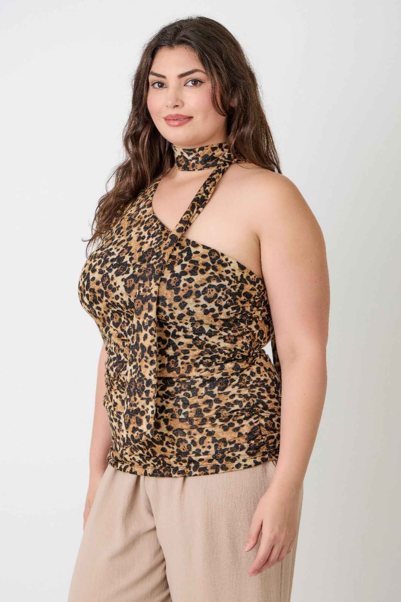Leopard Print Halter Top With Neck Tie Detail - Mr Lou’s Place