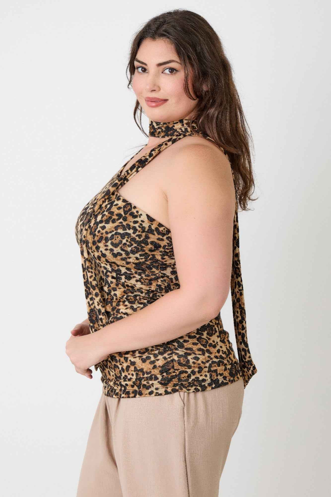 Leopard Print Halter Top With Neck Tie Detail - Mr Lou’s Place