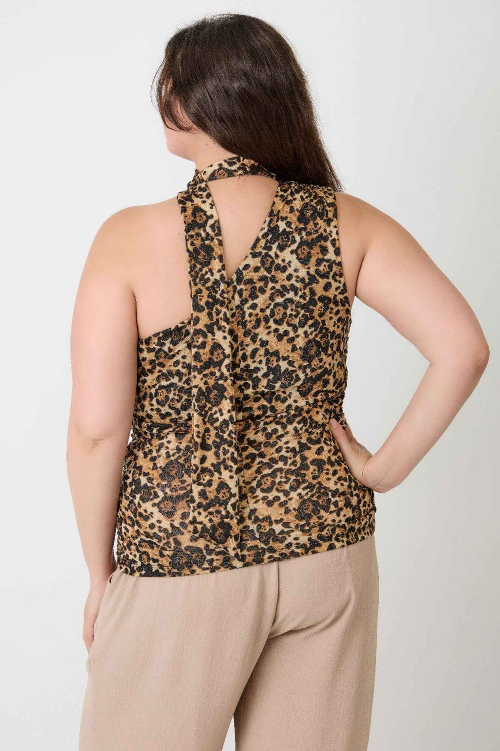 Leopard Print Halter Top With Neck Tie Detail - Mr Lou’s Place