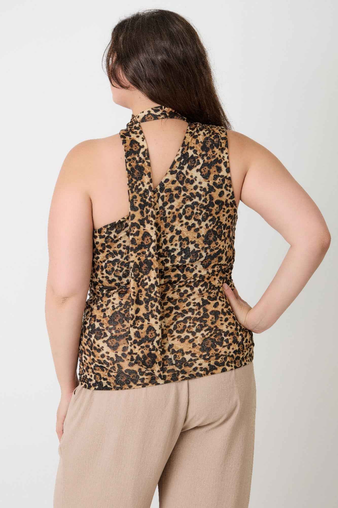 Leopard Print Halter Top With Neck Tie Detail - Mr Lou’s Place