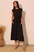 Matte Crepe Ruched Elastic Midi Dress - Mr Lou’s Place