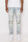 Men Creased Biker Denim Jeans - Mr Lou’s Place