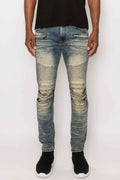 Men Creased Biker Denim Jeans - Mr Lou’s Place
