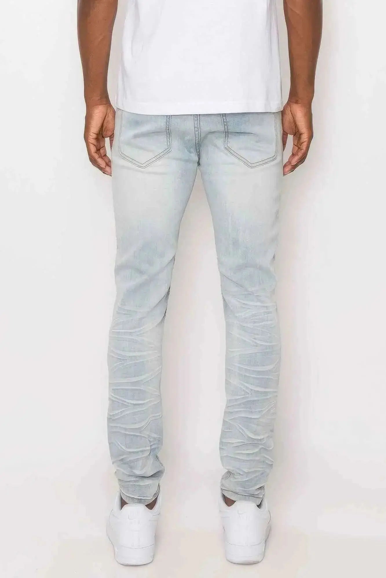 Men Creased Biker Denim Jeans - Mr Lou’s Place