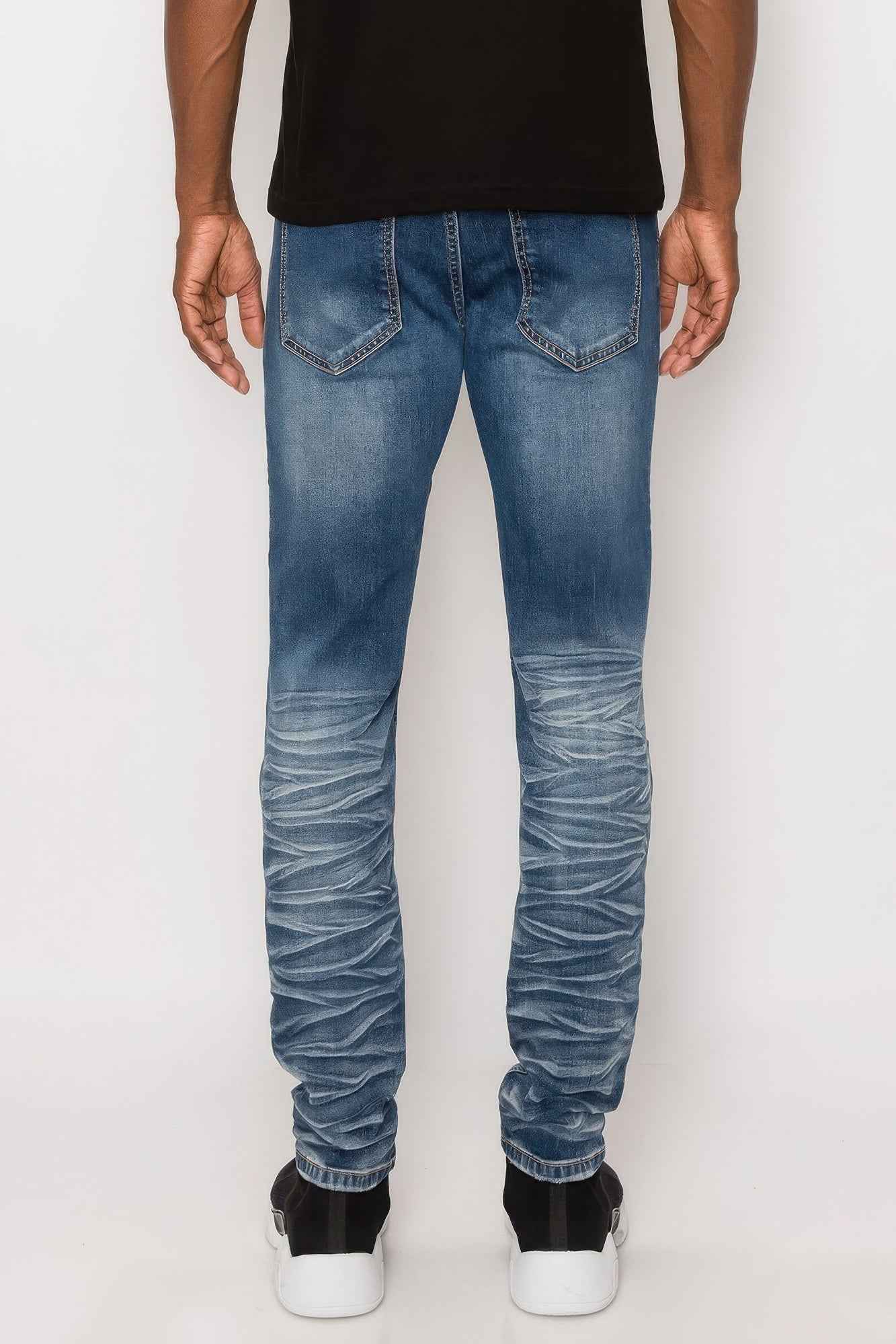 Men Creased Biker Denim Jeans - Mr Lou’s Place