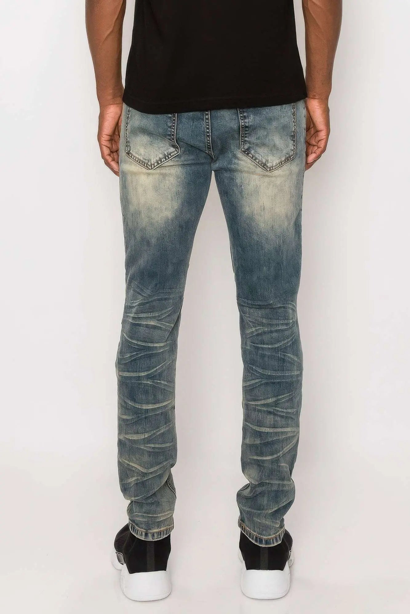 Men Creased Biker Denim Jeans - Mr Lou’s Place