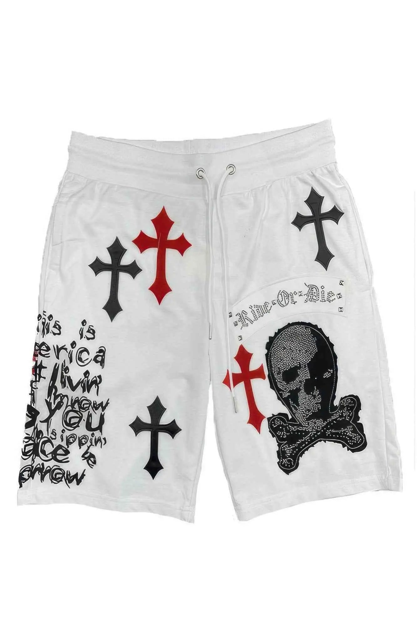 Mens Chrome Cross Skull Shorts - Mr Lou’s Place