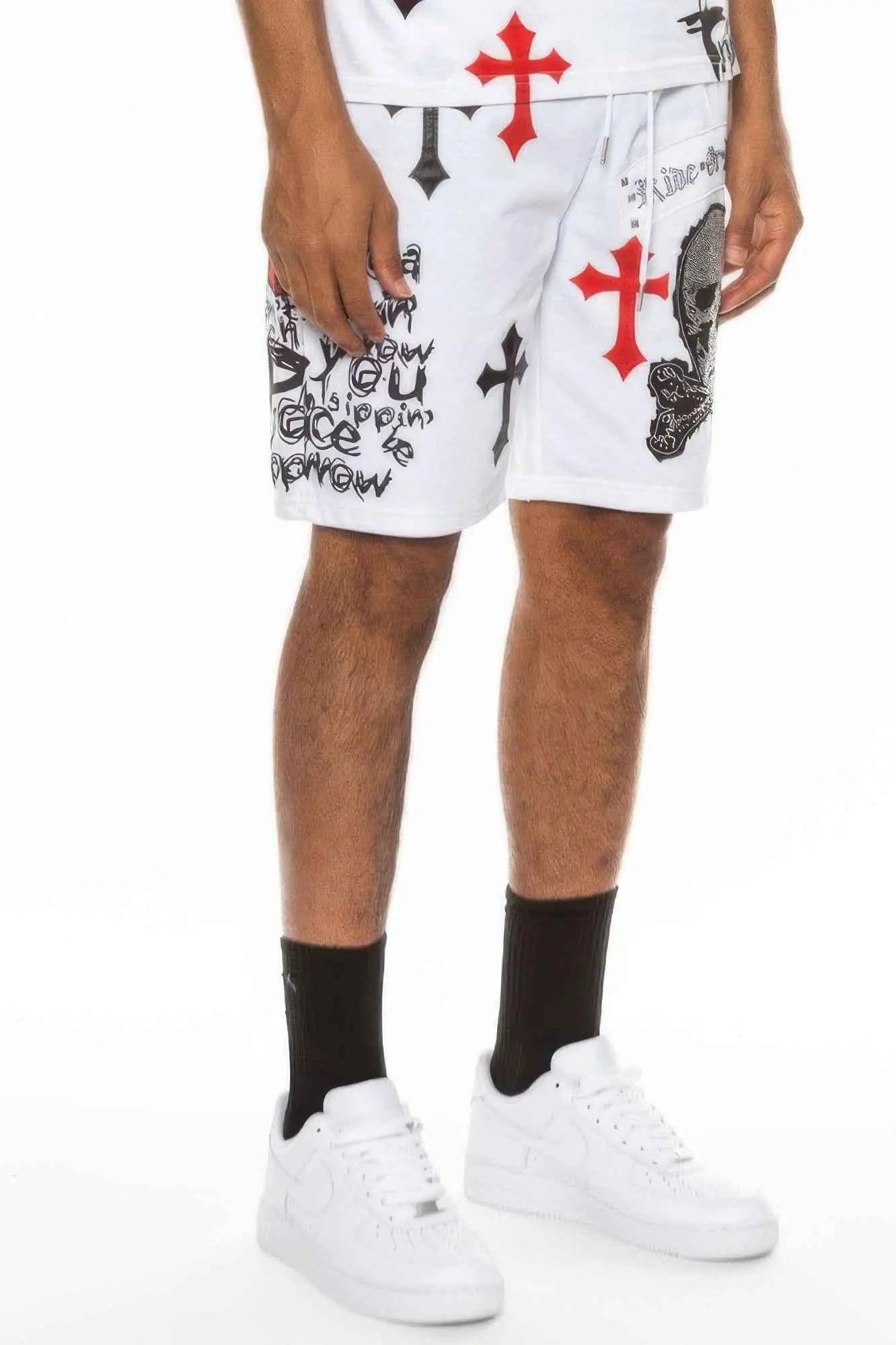 Mens Chrome Cross Skull Shorts - Mr Lou’s Place