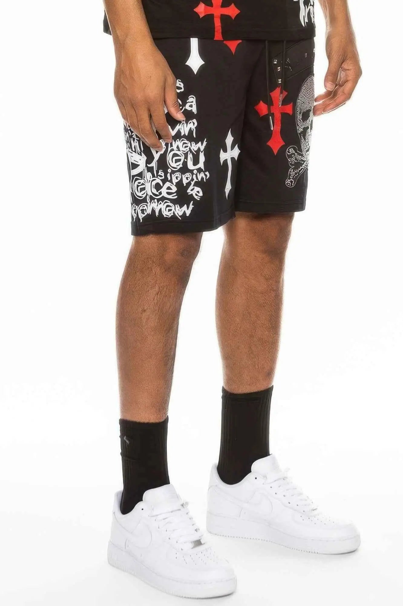 Mens Chrome Cross Skull Shorts - Mr Lou’s Place