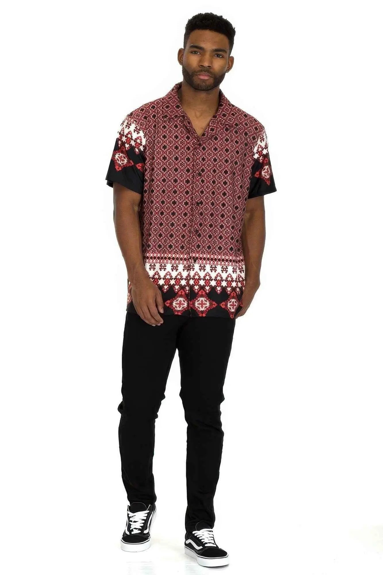 Mens Cuban Collar Cut Button Down Shirt - Mr Lou’s Place