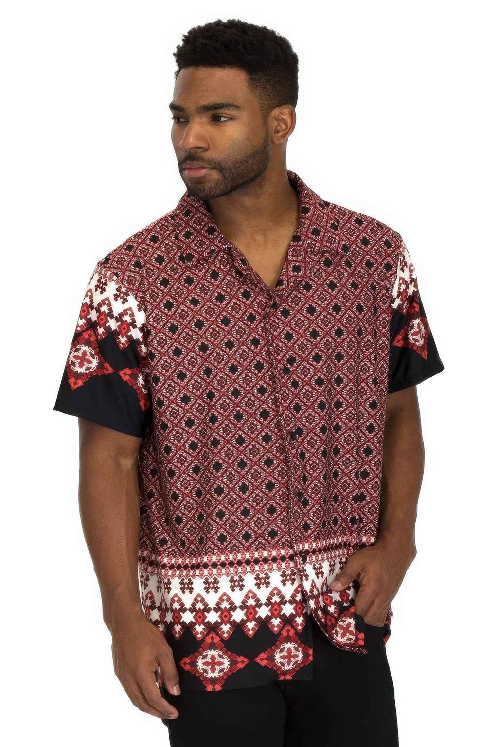 Mens Cuban Collar Cut Button Down Shirt - Mr Lou’s Place