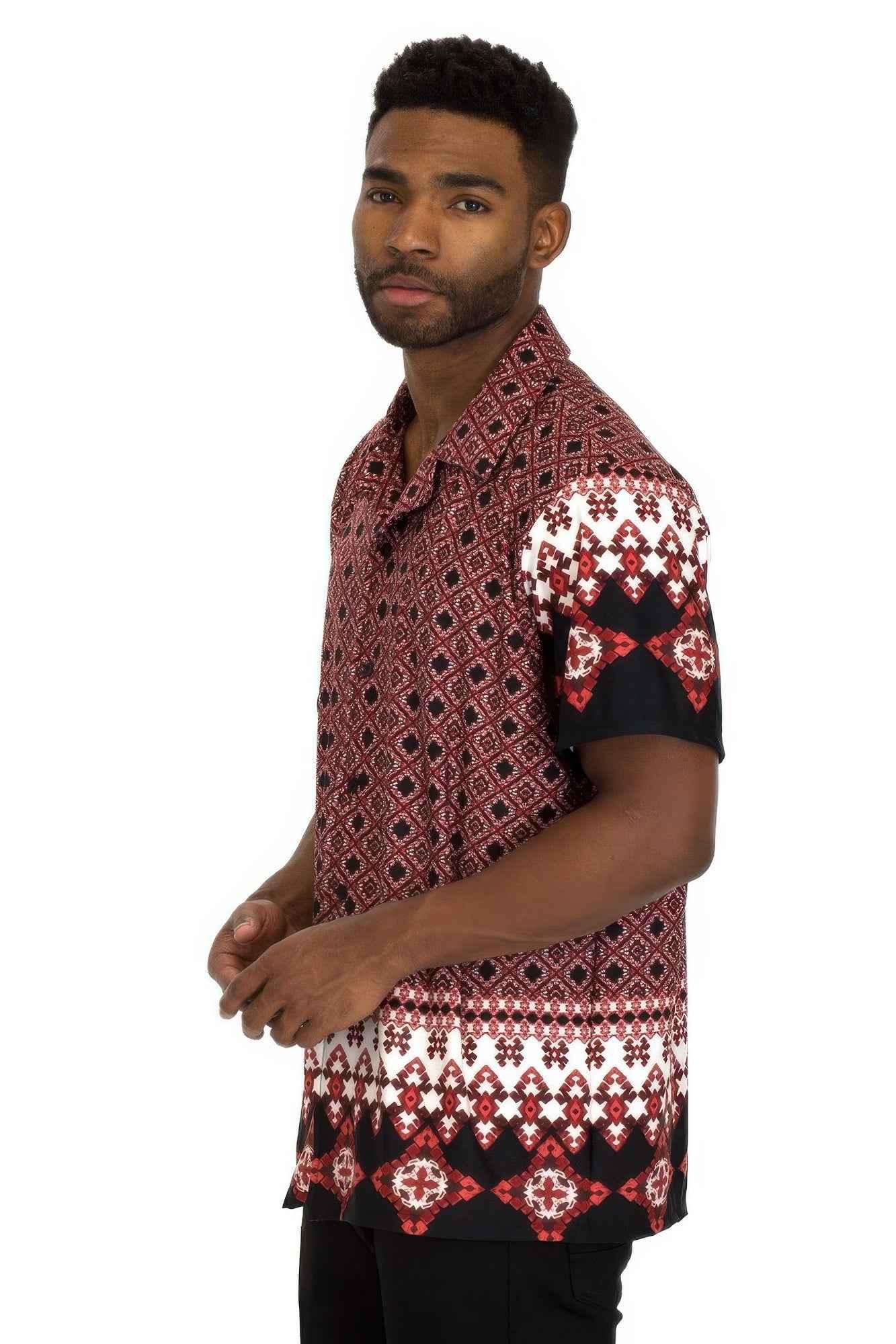 Mens Cuban Collar Cut Button Down Shirt - Mr Lou’s Place