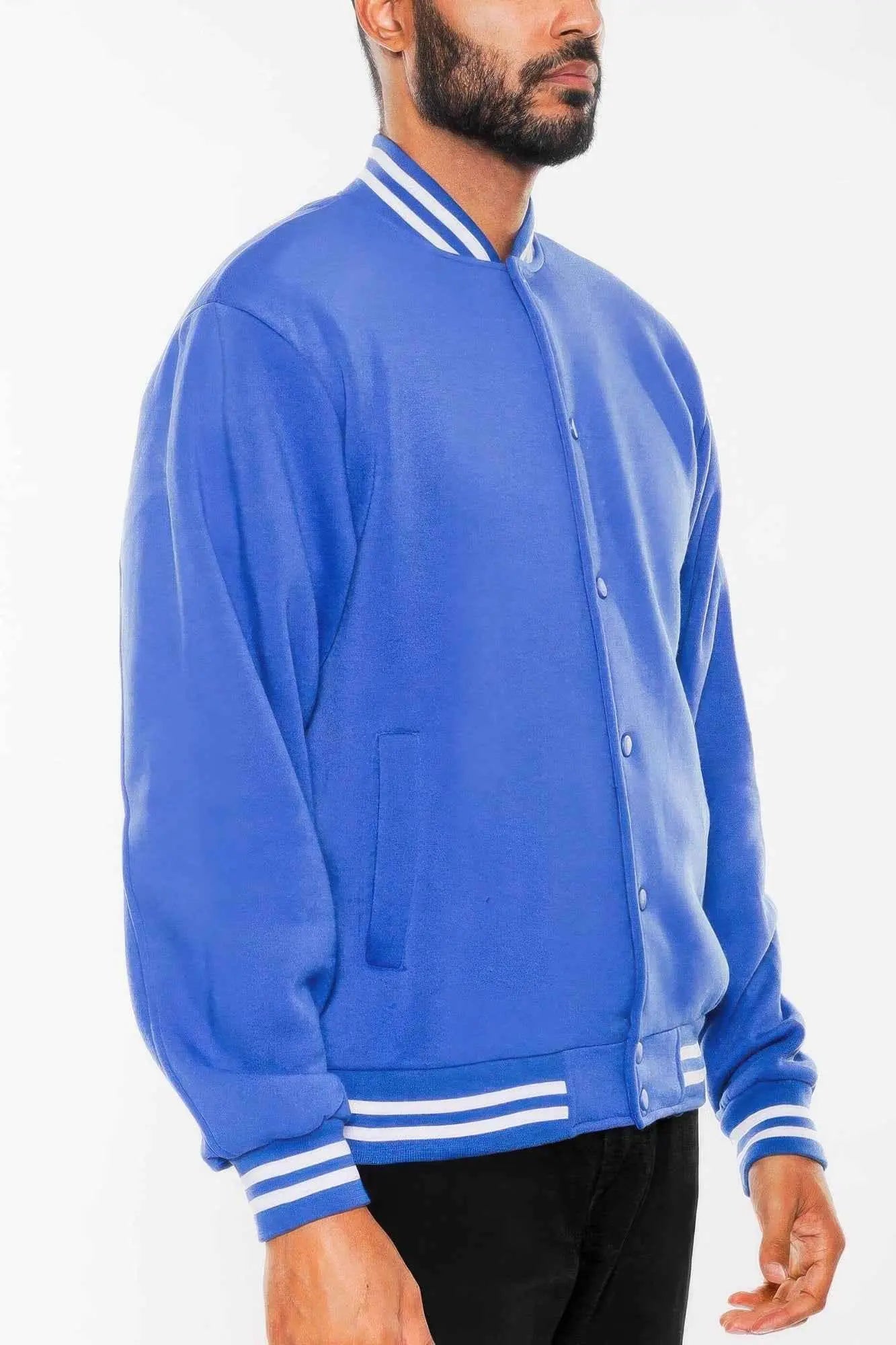 Mens Fleece Snap Button Varsity Jacket - Mr Lou’s Place