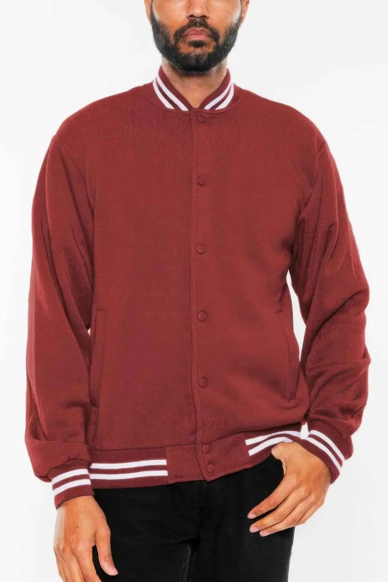 Mens Fleece Snap Button Varsity Jacket - Mr Lou’s Place
