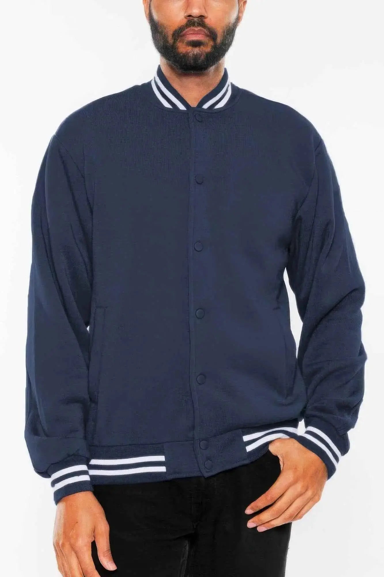 Mens Fleece Snap Button Varsity Jacket - Mr Lou’s Place