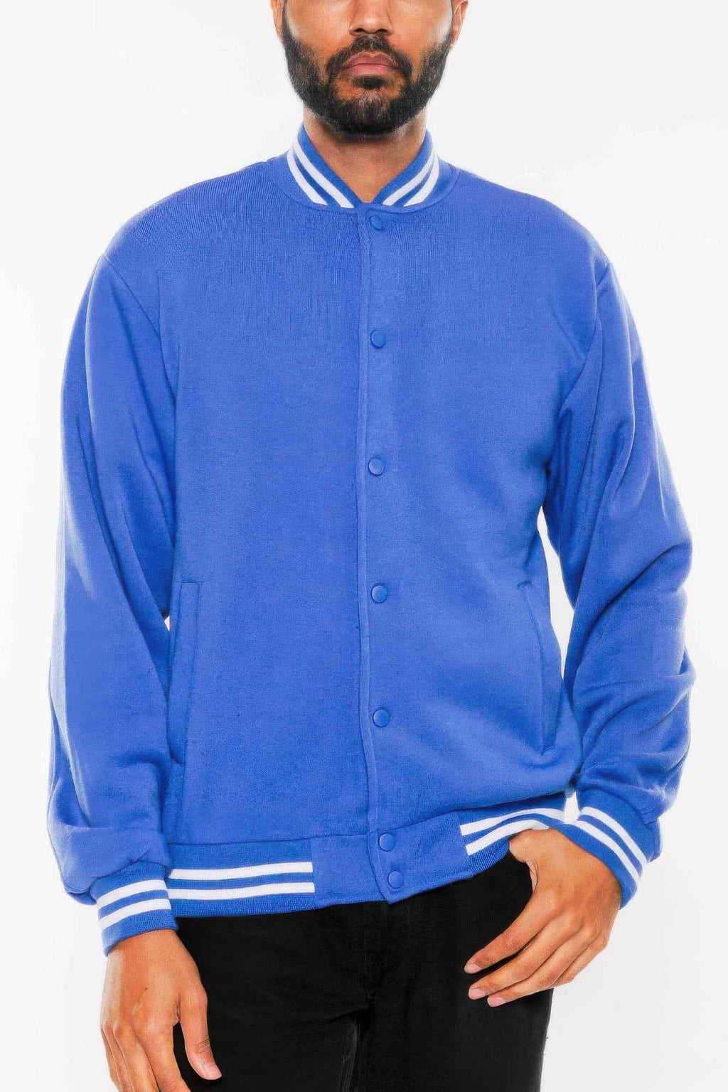 Mens Fleece Snap Button Varsity Jacket - Mr Lou’s Place