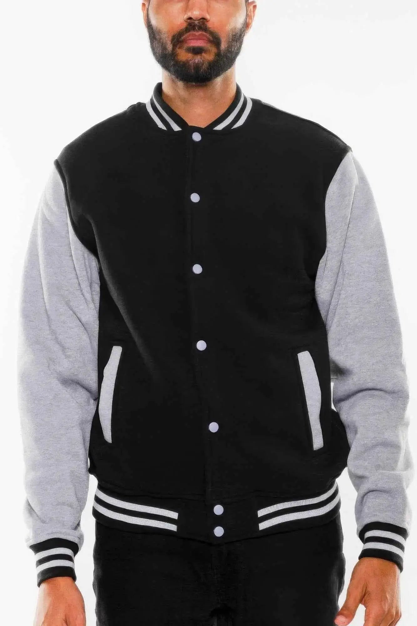 Mens Fleece Snap Button Varsity Jacket - Mr Lou’s Place