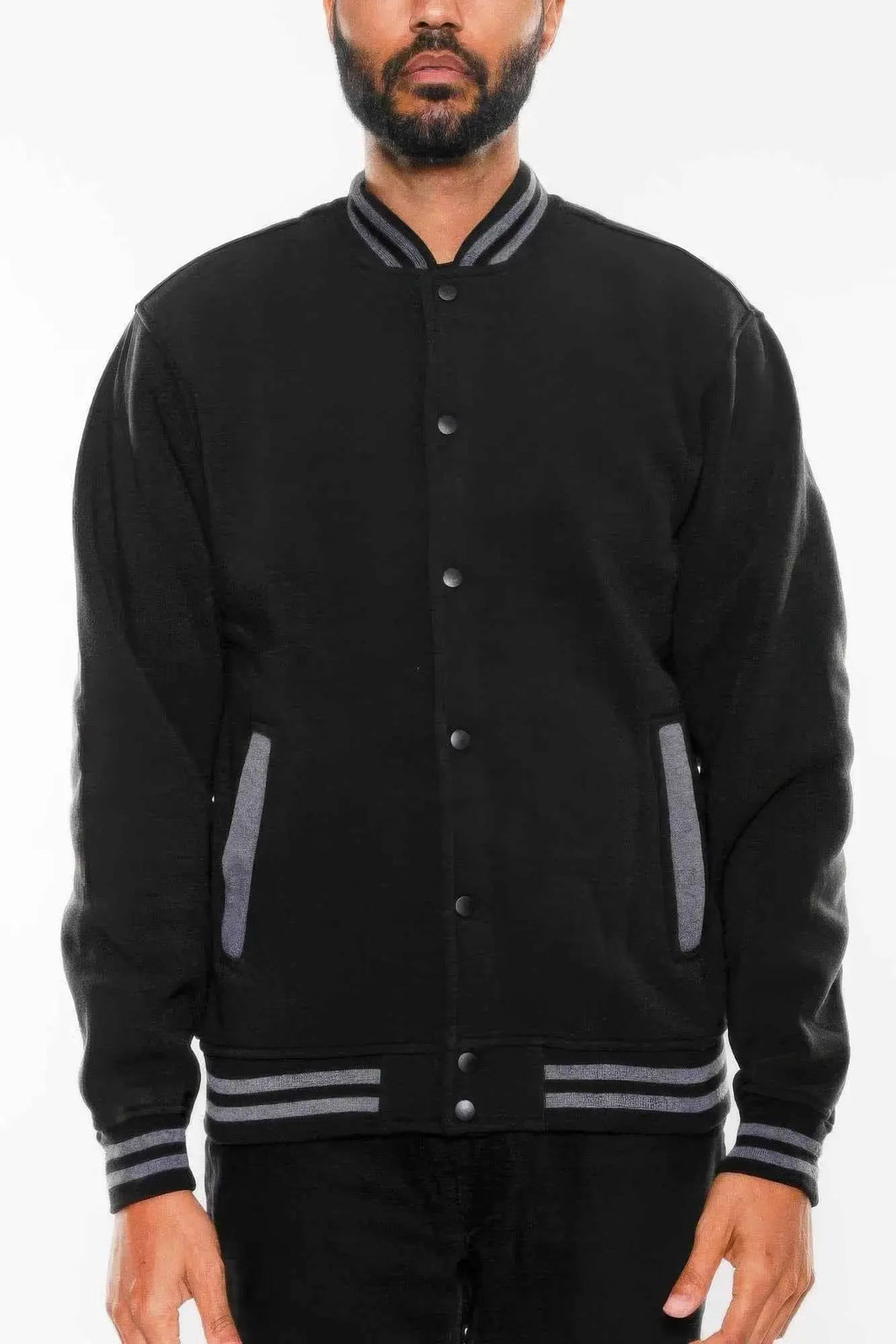 Mens Fleece Snap Button Varsity Jacket - Mr Lou’s Place