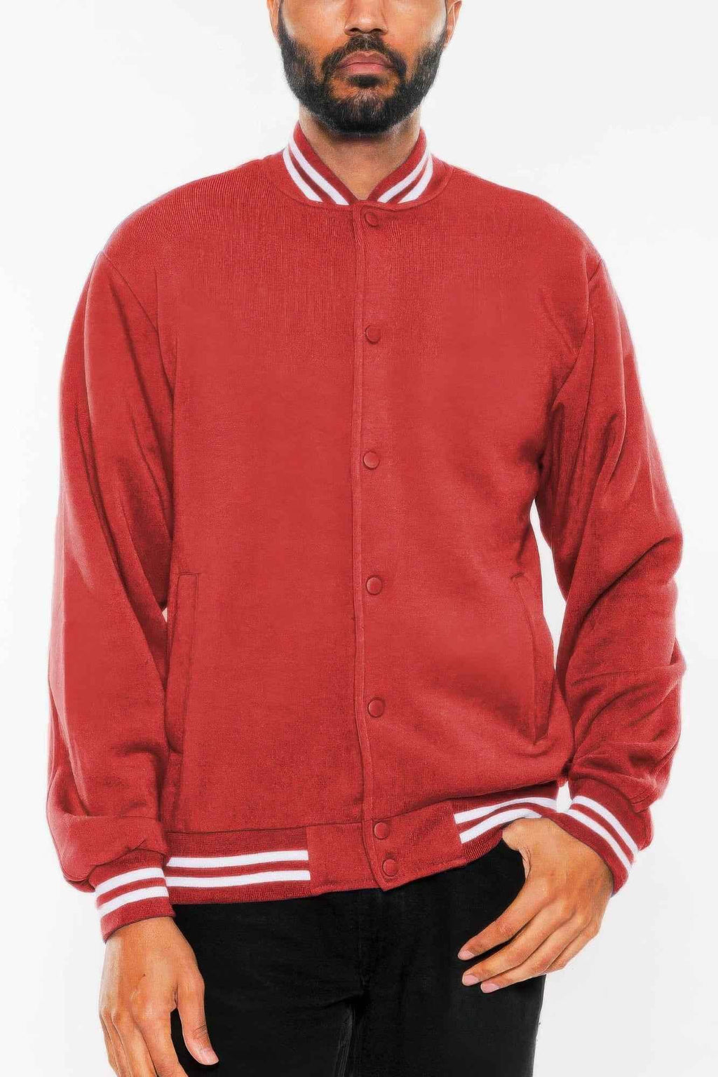 Mens Fleece Snap Button Varsity Jacket - Mr Lou’s Place