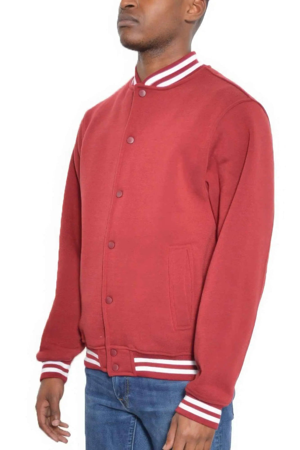 Mens Fleece Snap Button Varsity Jacket - Mr Lou’s Place