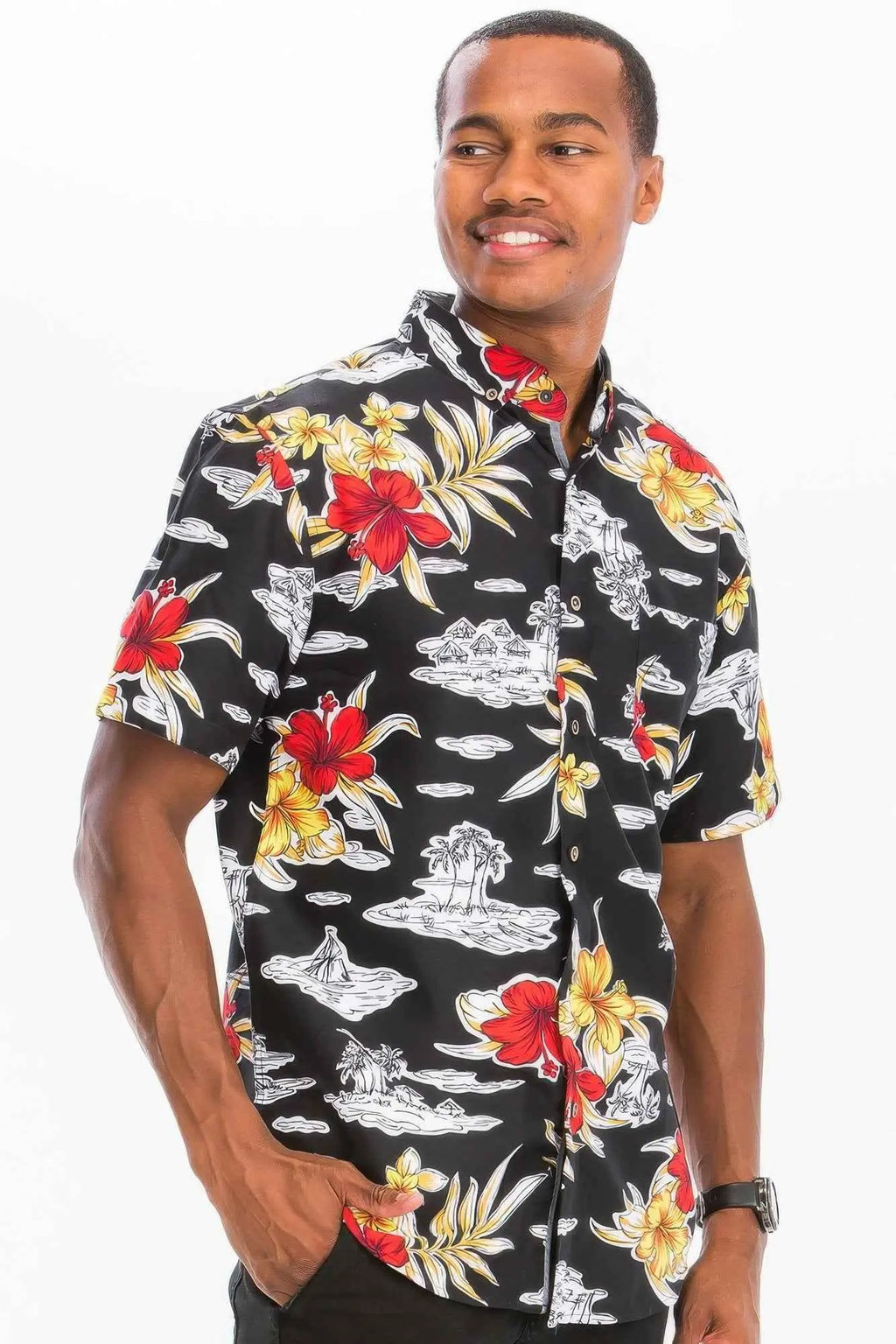 Mens Print Hawaiian Button Down Shirt - Mr Lou’s Place