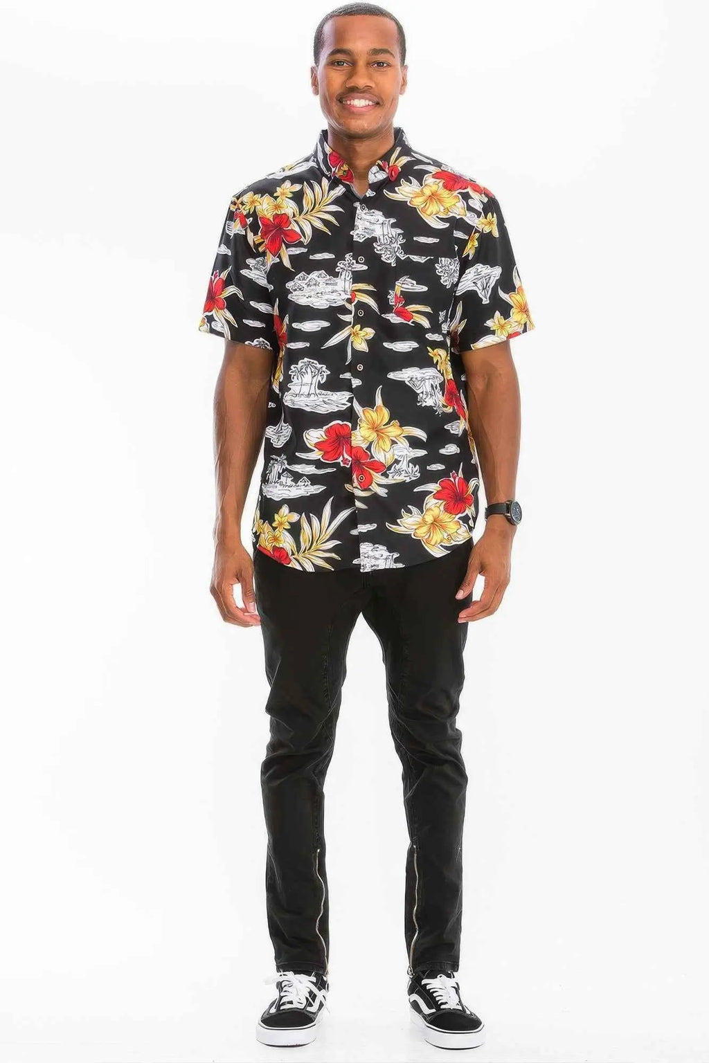 Mens Print Hawaiian Button Down Shirt - Mr Lou’s Place