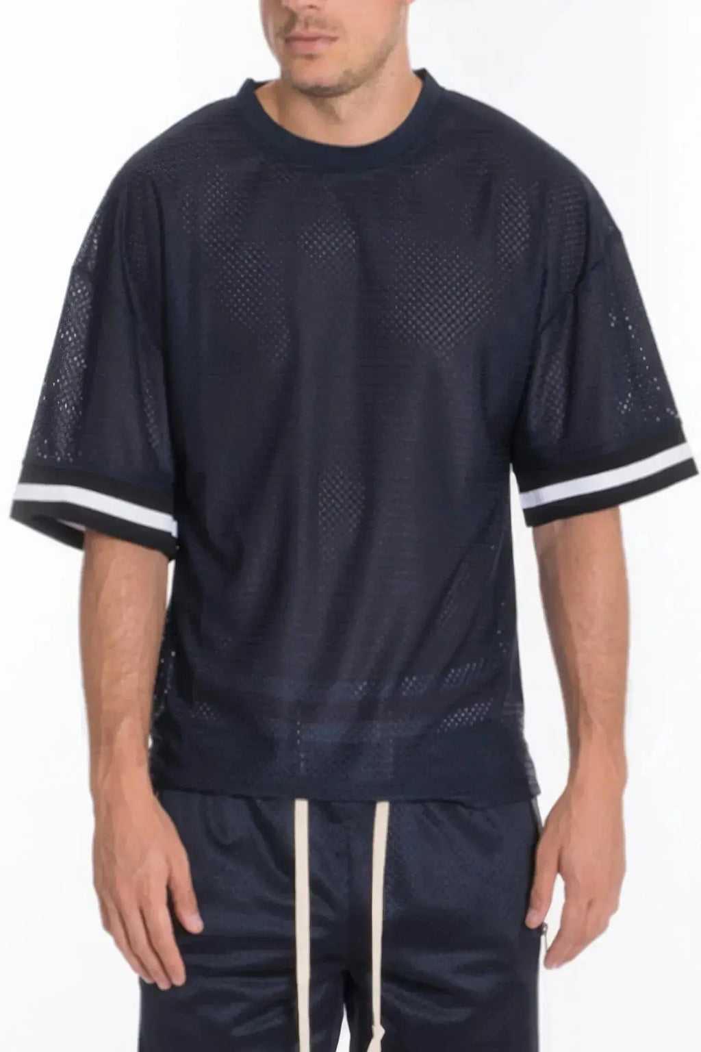 Mesh Sleeve Tape Athletic Tshirt - Mr Lou’s Place