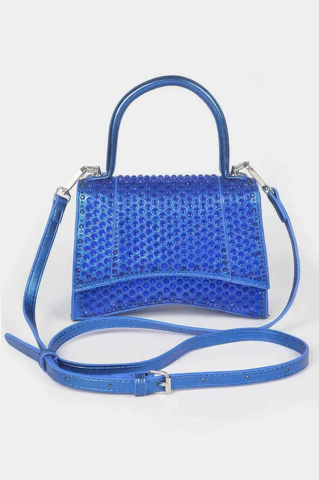 Metallic Rhinestone Hotfix Top Handle Flap Bag - Mr Lou’s Place