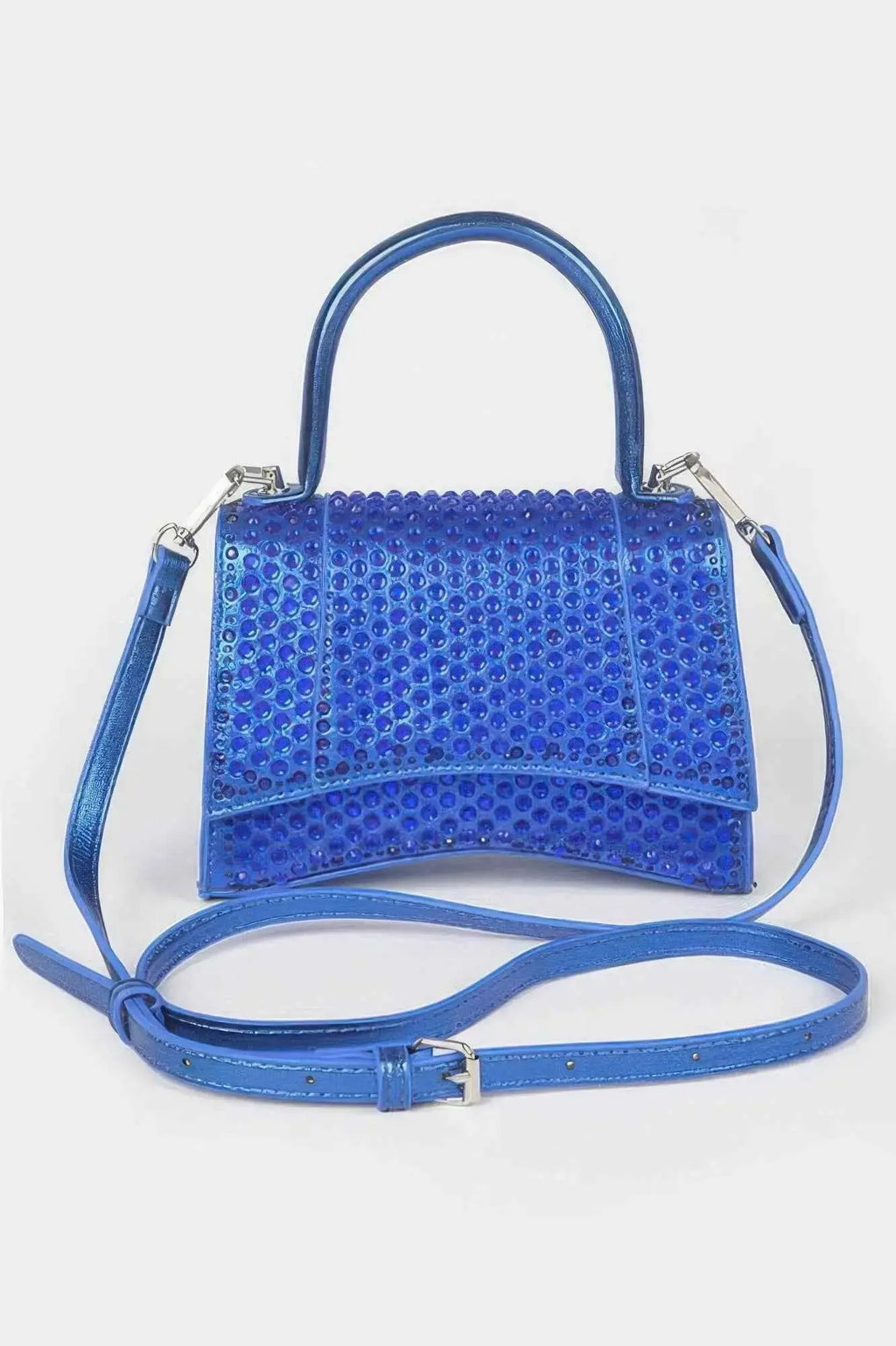 Metallic Rhinestone Hotfix Top Handle Flap Bag - Mr Lou’s Place