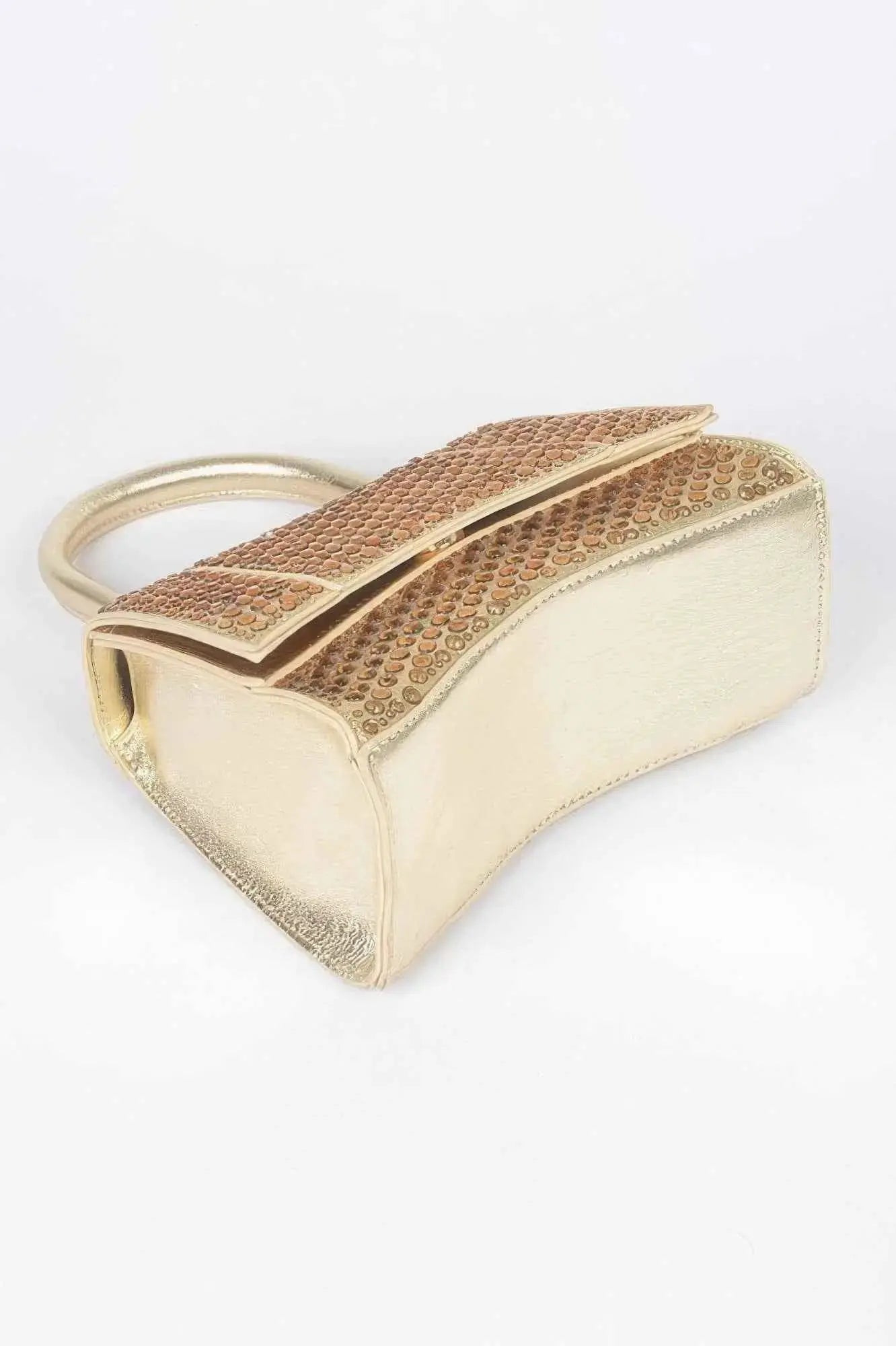 Metallic Rhinestone Hotfix Top Handle Flap Bag - Mr Lou’s Place