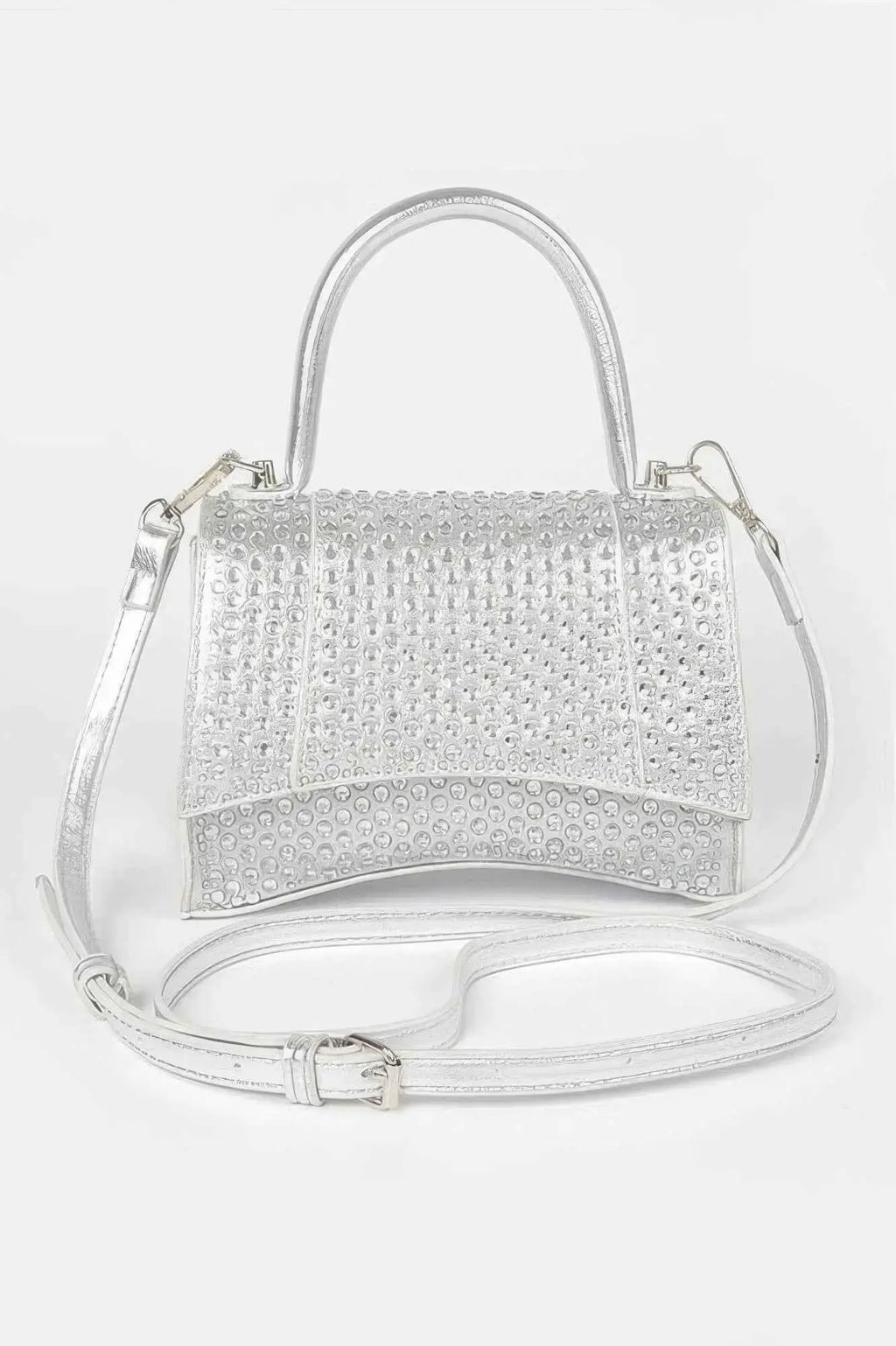 Metallic Rhinestone Hotfix Top Handle Flap Bag - Mr Lou’s Place