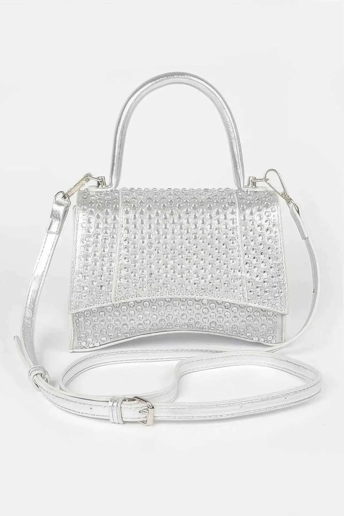 Metallic Rhinestone Hotfix Top Handle Flap Bag - Mr Lou’s Place