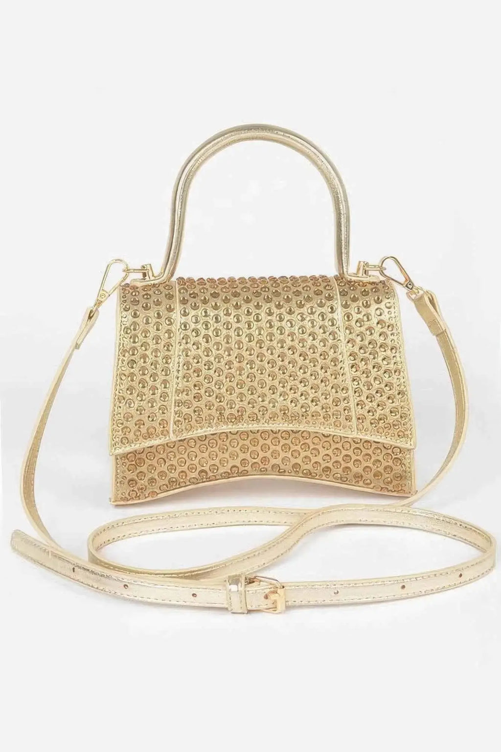 Metallic Rhinestone Hotfix Top Handle Flap Bag - Mr Lou’s Place