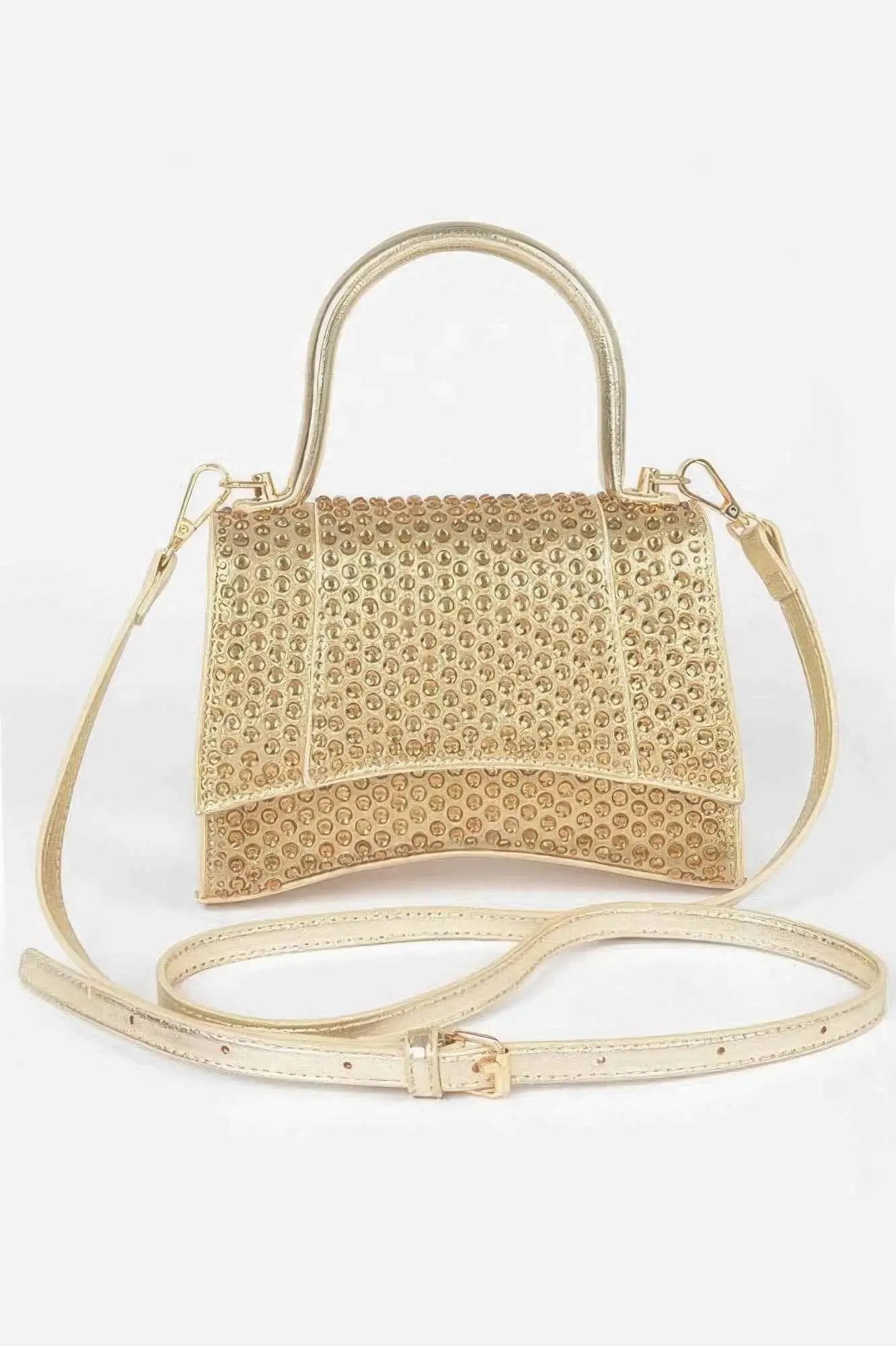 Metallic Rhinestone Hotfix Top Handle Flap Bag - Mr Lou’s Place