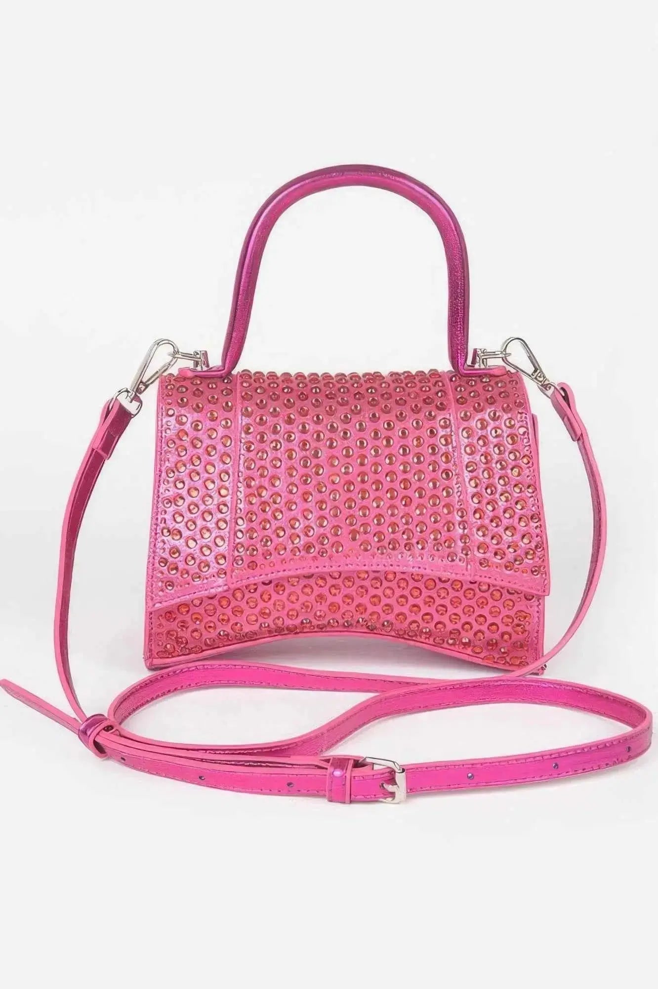 Metallic Rhinestone Hotfix Top Handle Flap Bag - Mr Lou’s Place