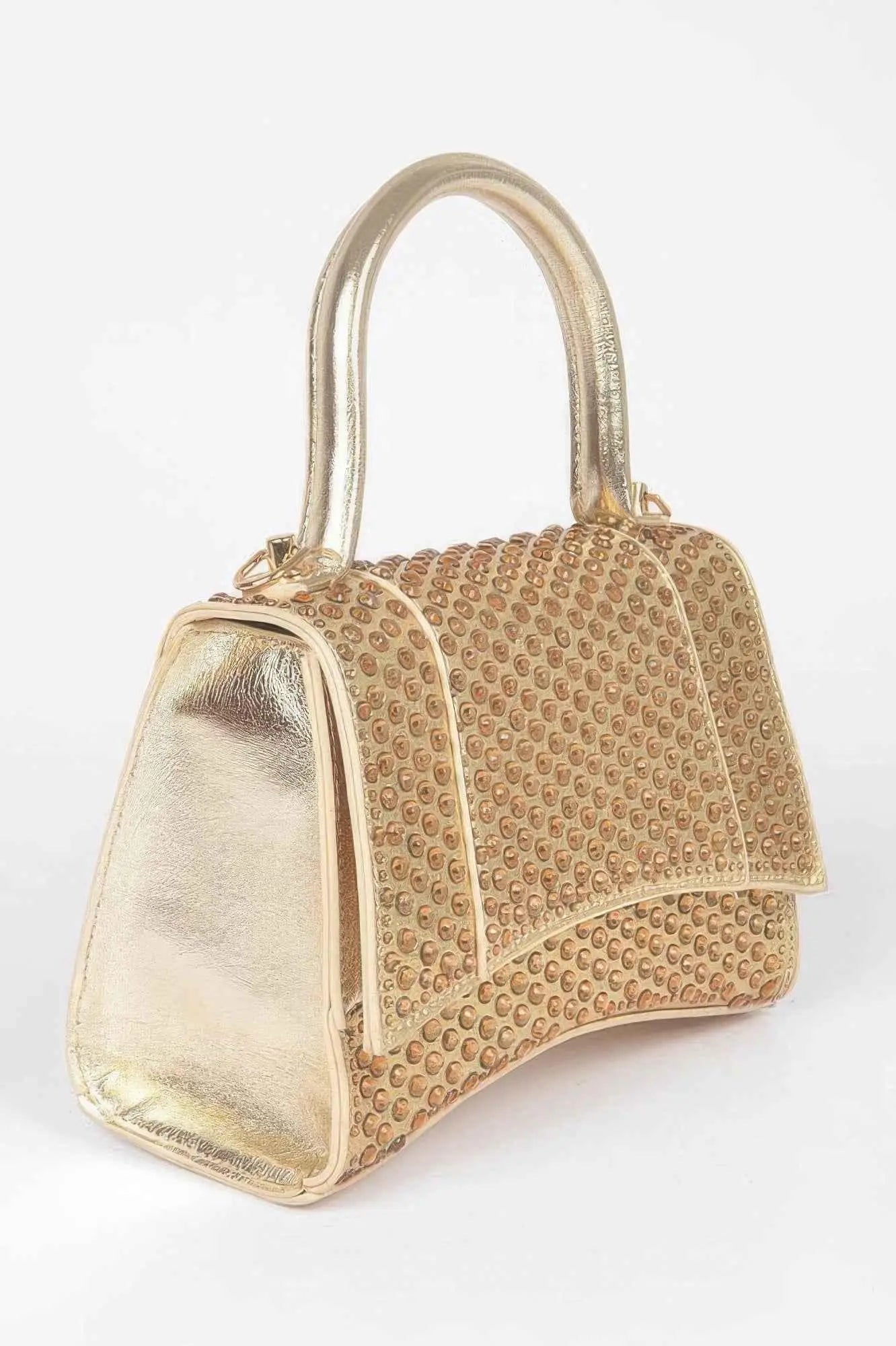 Metallic Rhinestone Hotfix Top Handle Flap Bag - Mr Lou’s Place