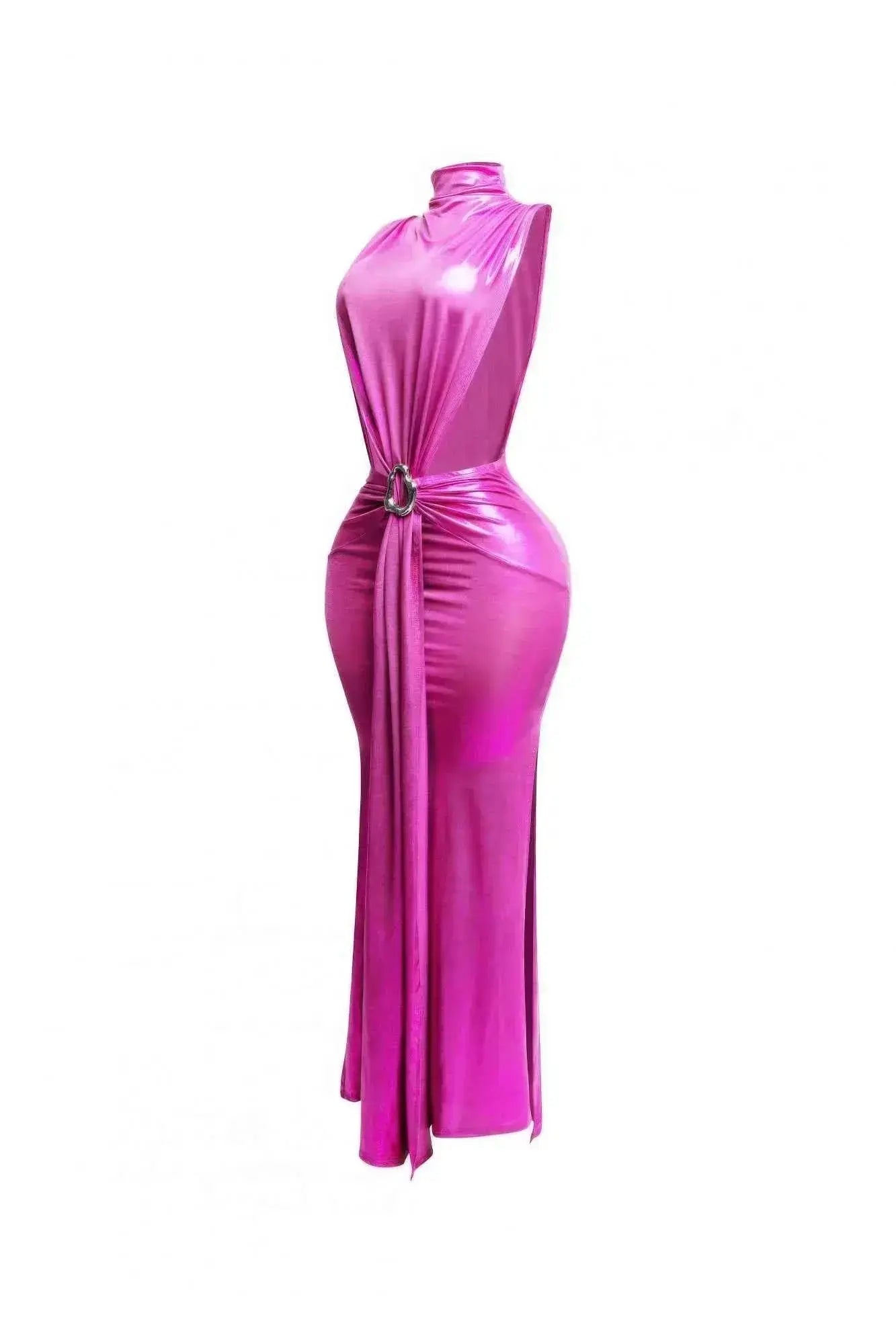 Mock Neck And Tied Waist Dress - Mr Lou’s Place