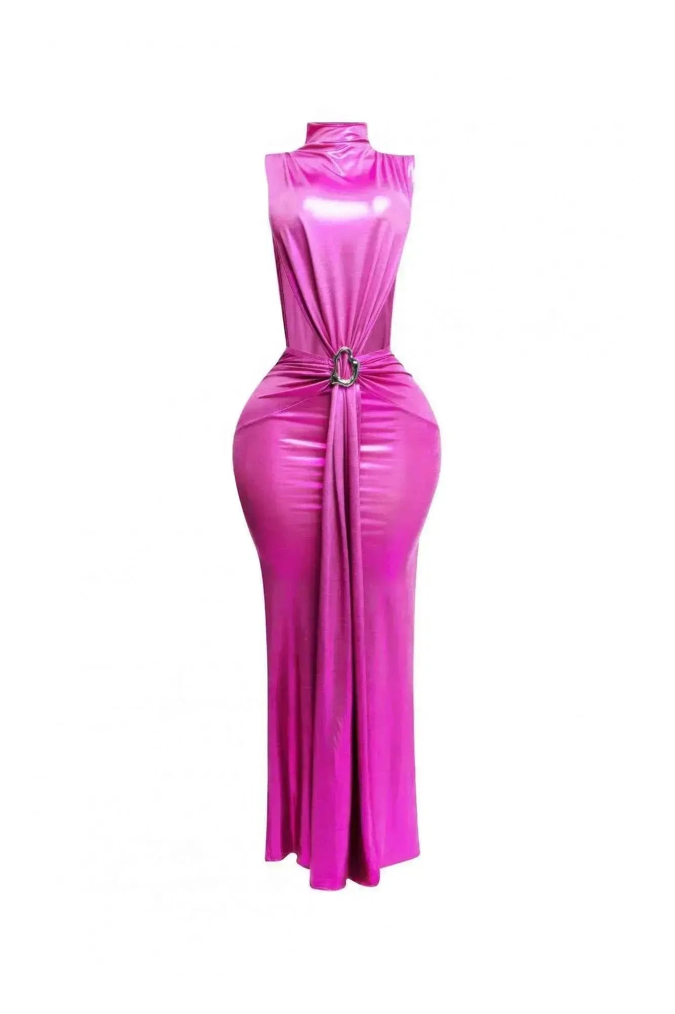 Mock Neck And Tied Waist Dress - Mr Lou’s Place