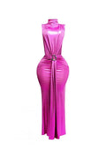 Mock Neck And Tied Waist Dress - Mr Lou’s Place