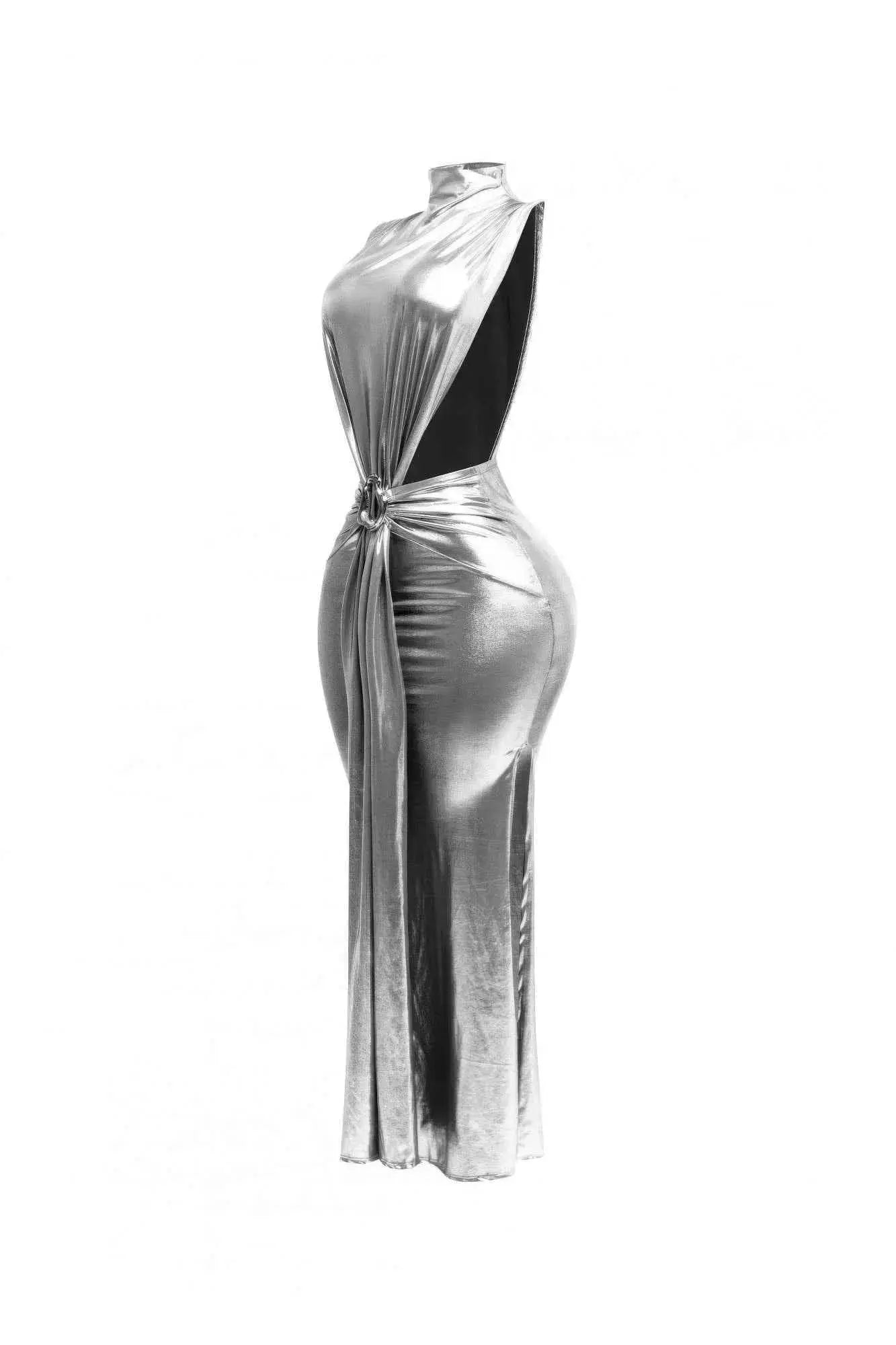 Mock Neck And Tied Waist Dress - Mr Lou’s Place