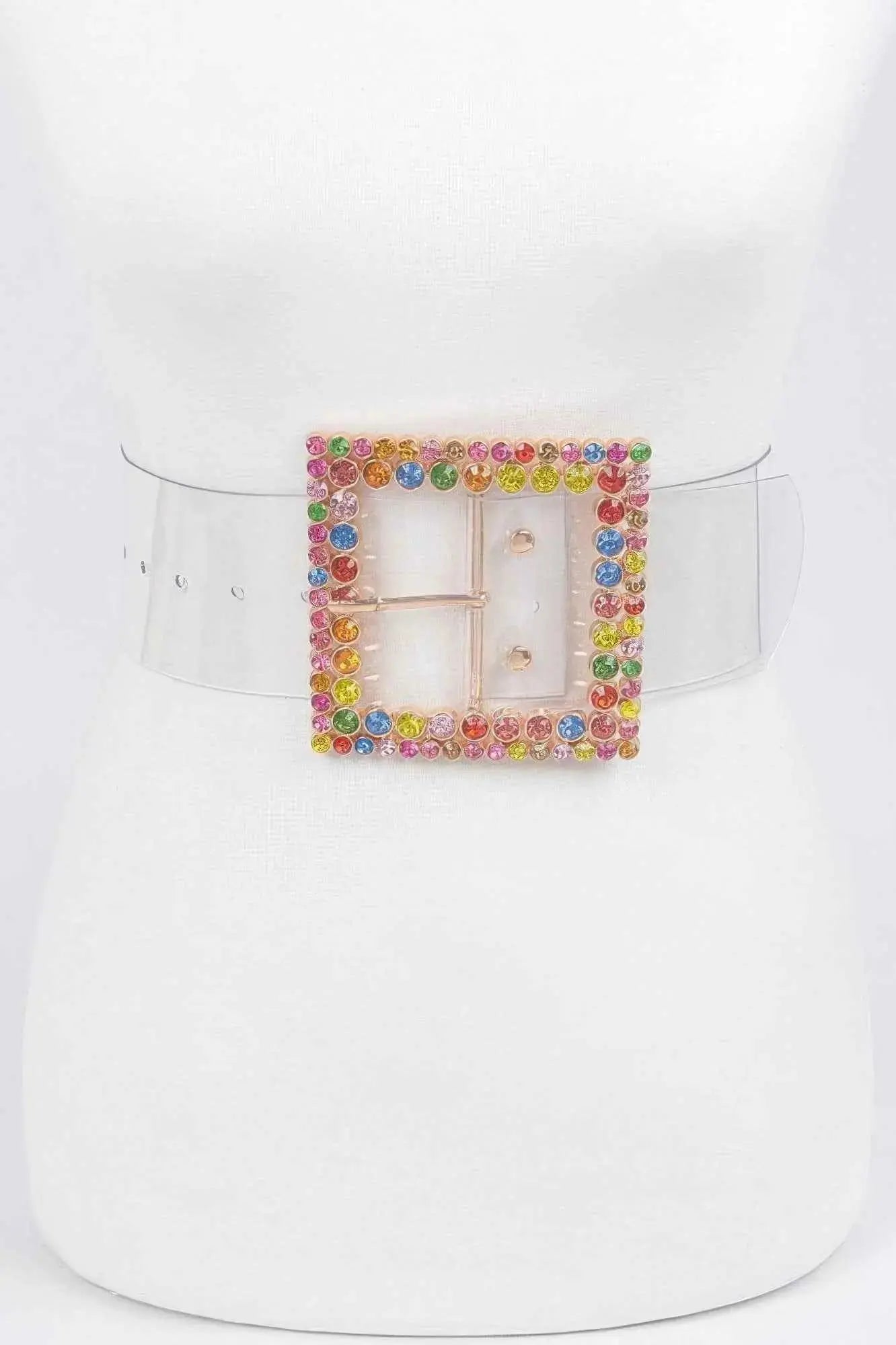 Multi Rhinestone Buckle Clear Belt - Mr Lou’s Place
