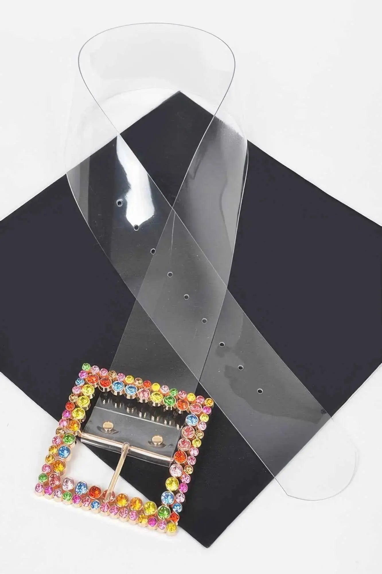 Multi Rhinestone Buckle Clear Belt - Mr Lou’s Place
