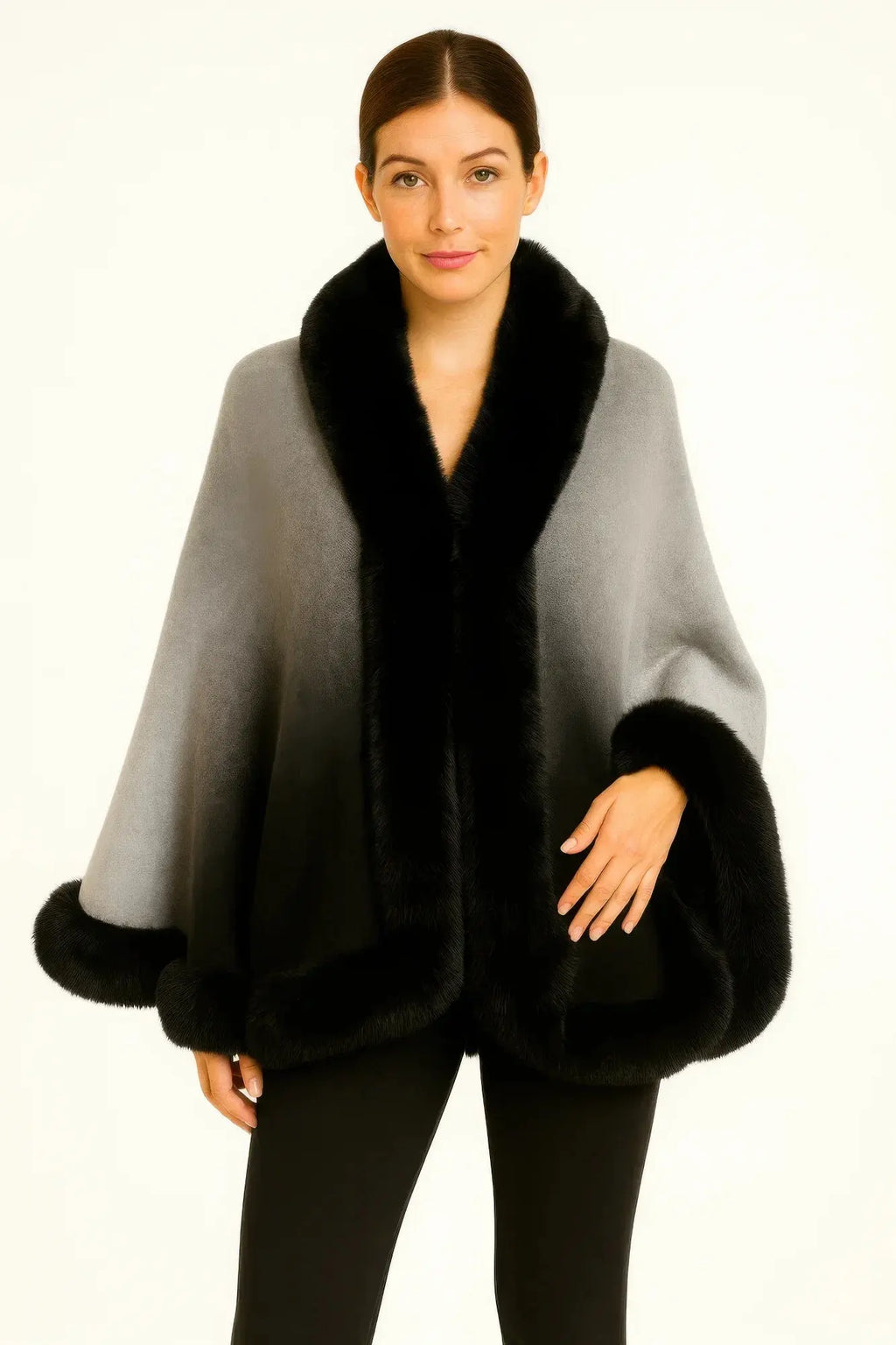 Ombre Faux Fur Trim Cape Wrap - Mr Lou’s Place