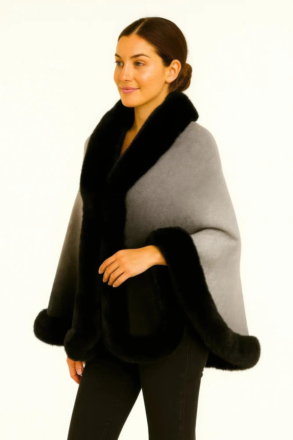 Ombre Faux Fur Trim Cape Wrap - Mr Lou’s Place